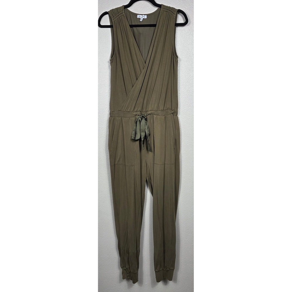Heartloom Olive Green Wrap Front Jogger Jumpsuit M Tie Waist Pockets